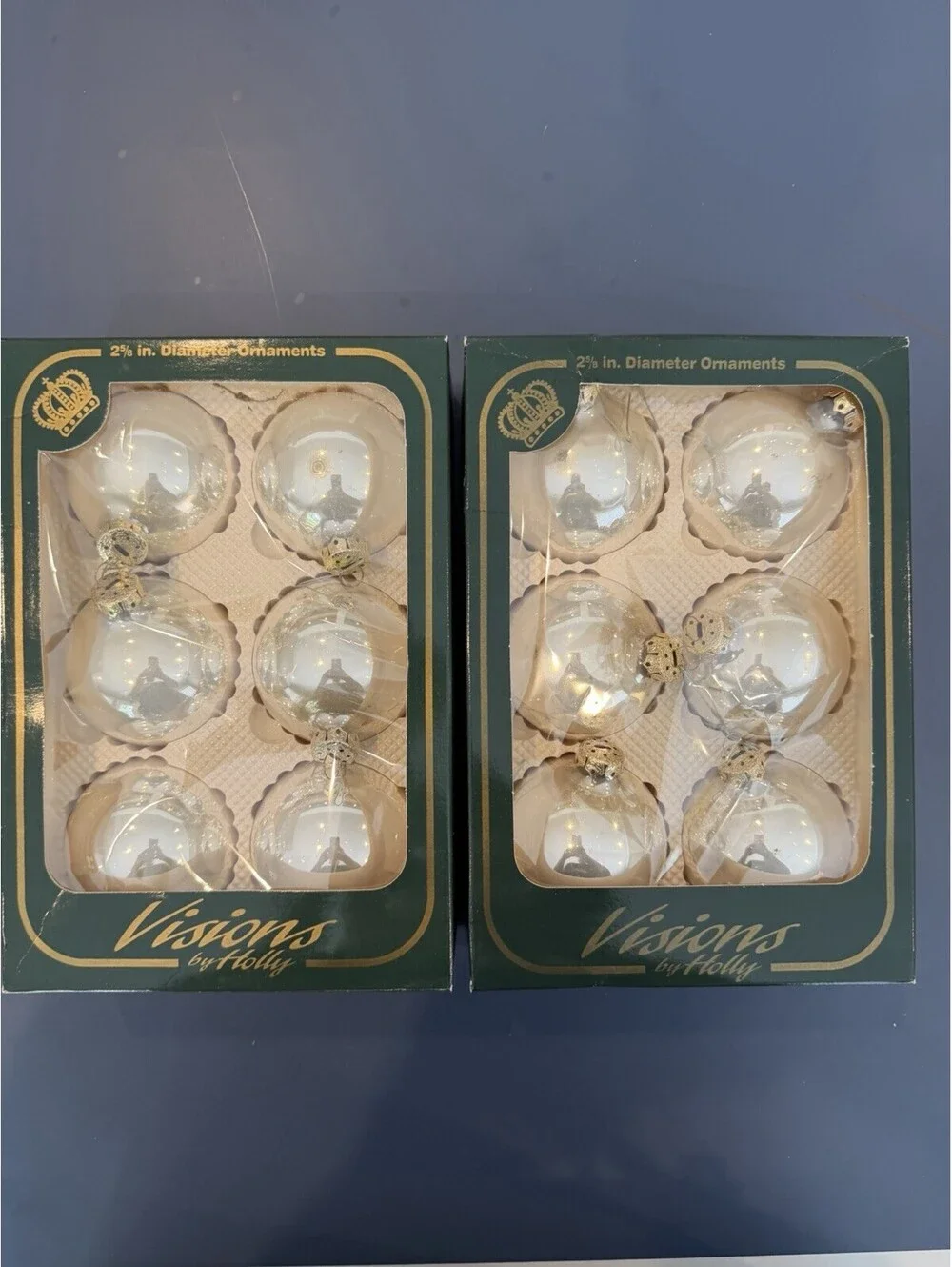 Vintage Silver Glass Ornaments Visions By Holly 2 Boxes 12 Ornaments
